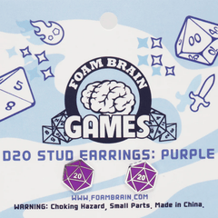 Foam Brain Dice: D20 Stud Earrings: Purple FBG0844
